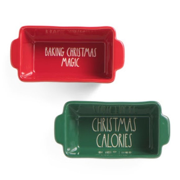 RAE DUNN 2pk Baking Christmas Magic and Calories Mini Baking Dishes, Kitchen NEW - Picture 1 of 2